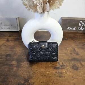 Coach Embossed Black Leather Med Corner Zip Wallet (Wallet Only)